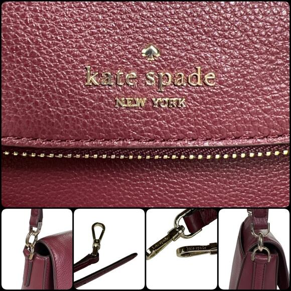 Kate Spade Jackson Shoulder Bag & Wallet Medium Flap Pebbled Leather Cherrywood - Picture 7 of 16